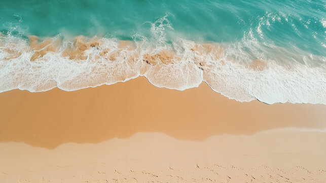 Aerial view of beach umbrellas and sunbeds on sand beach