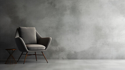 Interior modern living - Grey wall with white chair on concrete floor