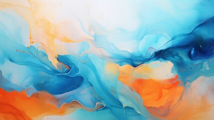 Dive into the mesmerizing chaos of an abstract painting's texture, where rough surfaces blend seamlessly with vibrant hues of blue and orange, forming a visual spectacle.