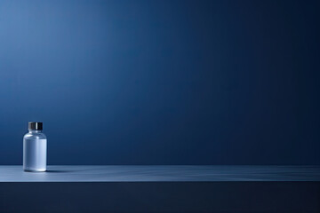Minimalistic abstract background for product presentation. Light on a dark blue wall.