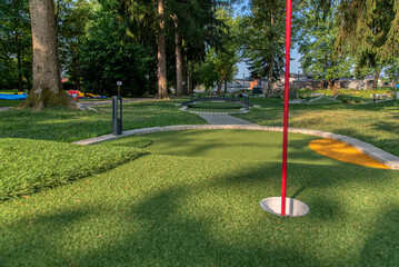Beautiful mini golf course at sunny day.