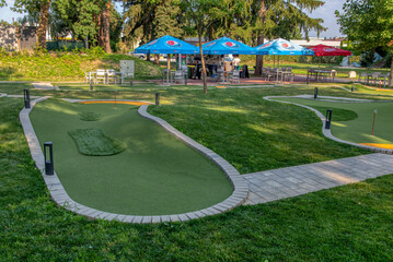 Beautiful mini golf course at sunny day.