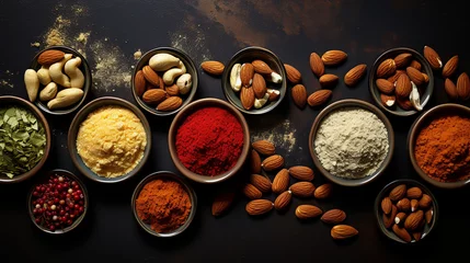  Food and baking gluten free ingredient. Cereals and flours coarse, corn flour, buckwheat flour, chickpeas flour © alexkich