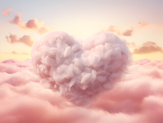 Illustration background of fluffy soft pink heart shaped cloud 