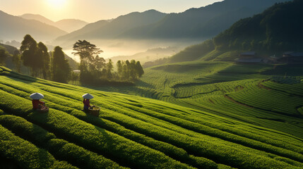 The tea plantations background , Tea plantations in morning light