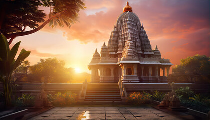 Beautiful old Asian temple at sunset.