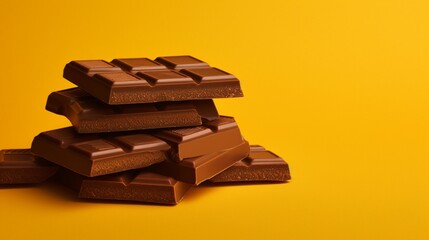 Rich hazelnut chocolate bars set against a warm yellow backdrop