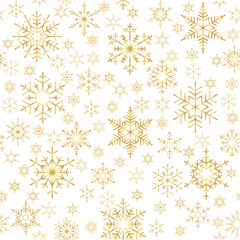 Gold Seamless Snowflake All-over Pattern Isolated On White Background