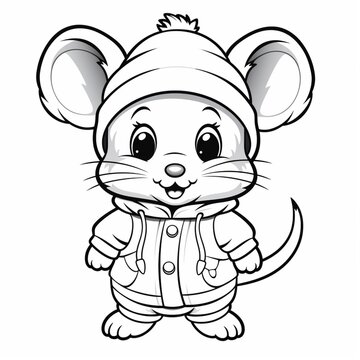 Cute mouse cartoon clipart black and white drawing picture AI Generated art