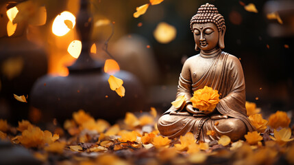 Buddah statue in a garden in autumn season