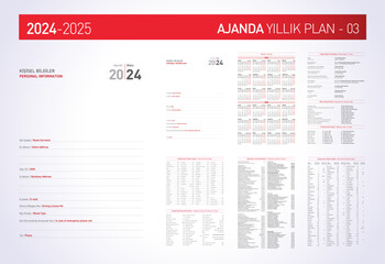 Fototapeta na wymiar Türkce Takvim, Ajanda ve Yillik Plan 2024. Translation: Turkish calendar 2024 year, 2024 annual plan.
