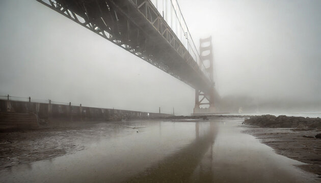 dystopian picture of a dry river under the bridge of San Francisco
