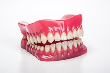Obraz premium photo of dentures on a white background --ar 3:2 --v 5.2 Job ID: 02d38f22-81c8-4d22-a7a7-a4b2e3b31c11