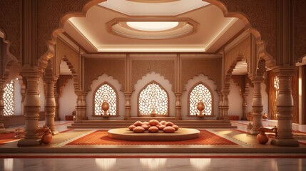 A sacred space with a stunning false ceiling in a traditional pooja room, radiating an aura of spirituality and craftsmanship.