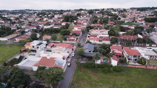 Flying over the city of Brotas, in the interior of the state of S&atilde;o Paulo, Brazil. city with rivers and farms.