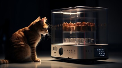 A self-guided pet feeder dispensing food with precision at the set schedule.