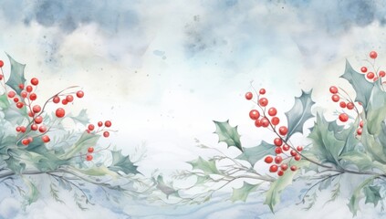 Watercolor Snow-covered tree Background 