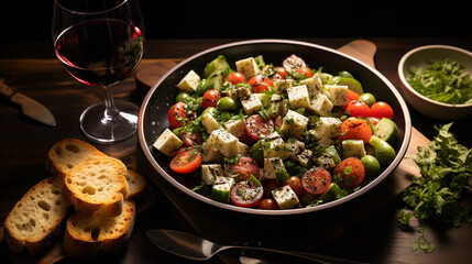 Italian caprese salad with sliced tomatoes, mozzarella, basil, olive oil on a light background. Top view.