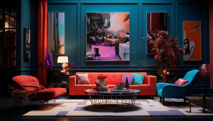 vintage style colorful living room