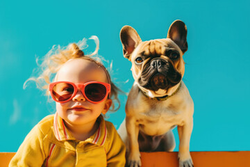 Child with a dog, colorful and sunny