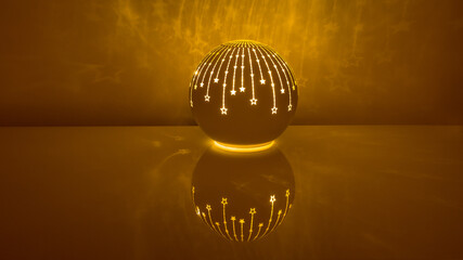 a christmas decoration in the form of an illuminated ball with shooting stars reflected on the wall...