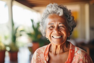 Portrait of a smiling senior woman in nursing home - obrazy, fototapety, plakaty