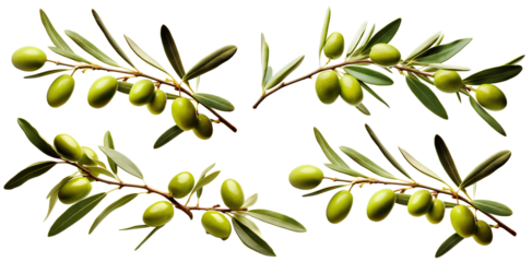 Set of olive branches with ripe and delicious olives, cut out
