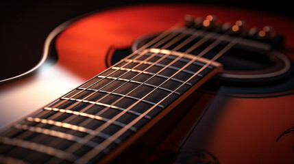 Classical guitar close up, dramatically lit on a black background with copy space