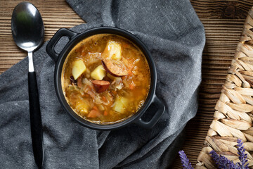 Traditional russian sour cabbage soup