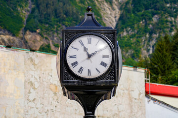Heritage clock on Front Street in downtown Juneau, the capital city of Alaska, USA
