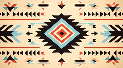 Fotobehang Aztec ethnic motif. Native american geometric pattern, colored mexican tribal art elements design. Colorful ancient culture symbols or ornament © alexkich