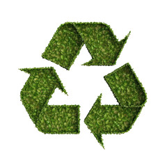 Recycling symbol in green nature plants isolated on white