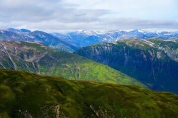 Aerial view of the snow-capped mountain summits east of Juneau, Alaska