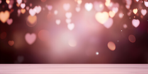 Pink mock up scene background with blurry lights and  hearts