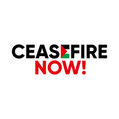 Fototapeta na wymiar Ceasefire now in palestine, banner, logo, text design