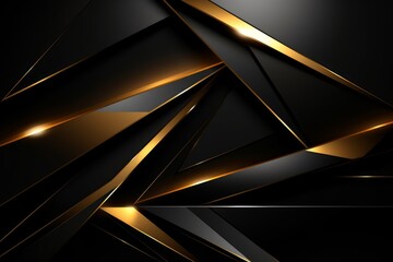 Modern geometric abstract background. Polygonal pattern in gold and black tones. Golden geometric 3D render.