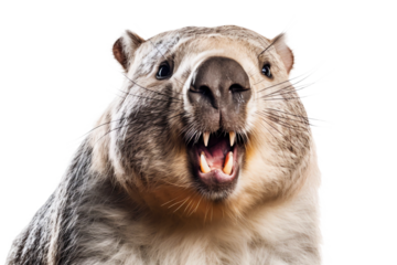 angry wombat head portrait isolated on transparent background
