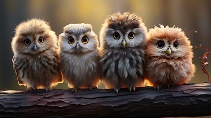  owls sitting on a branch
