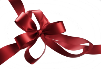 Luxurious red gift ribbon with bow Christmas birthday Valentines Day isolated or transparent background