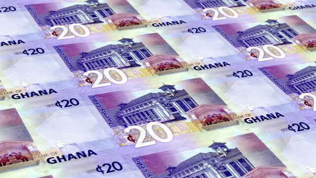 Ghana Ghanaian Cedi 20 Banknotes Money Printing House, Printing Twenty Ghanaian Cedi, Printing Press Machine Print out Ghanaian Cedi, Being printed by currency press machine 20