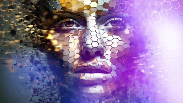 Golden Mosaic Fragmentation of a 3D model portrait