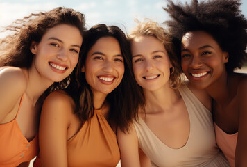 Fototapeta premium Portrait of a group young multiracial women standing together