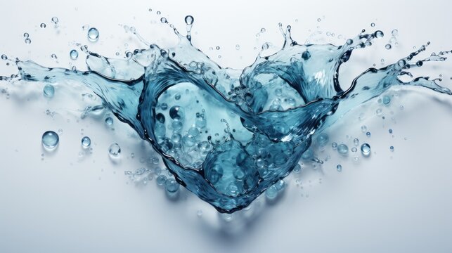  a heart made out of water splashing out of it's sides and into it's water droplets.