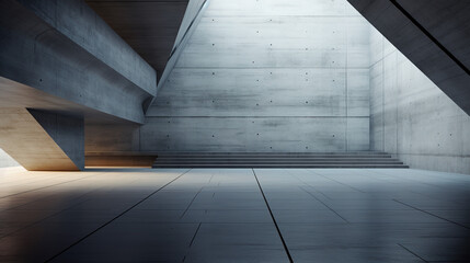 empty concrete room with light from skylight, minimal composition