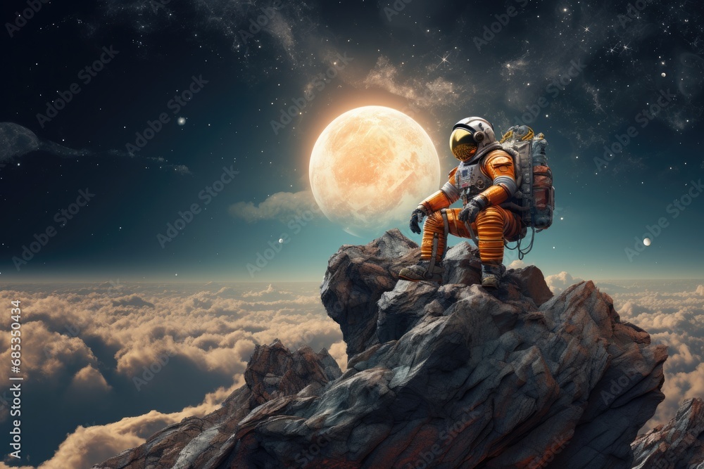Wall mural astronaut in cosmos outer space. cosmonaut. spaceman generative ai