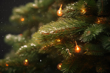 Obraz na płótnie Canvas Champagne Tinted Christmas Spruce in Bokeh Magic