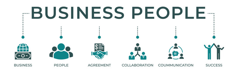Business people banner website icon vector illustration concept with icons of business, people, agreement, collaboration, communication, and success