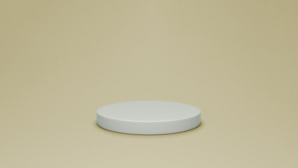 3D rendering of a minimal white podium on pastel yellow background, simple round display stand for product presentation, clean and modern design concept