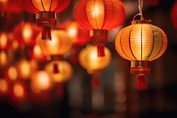 photo of chinese lanterns with paper lanterns Generative AI
