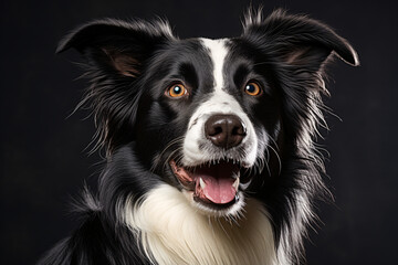 border collie, adult dog on a studio background. breed, black and white pet.